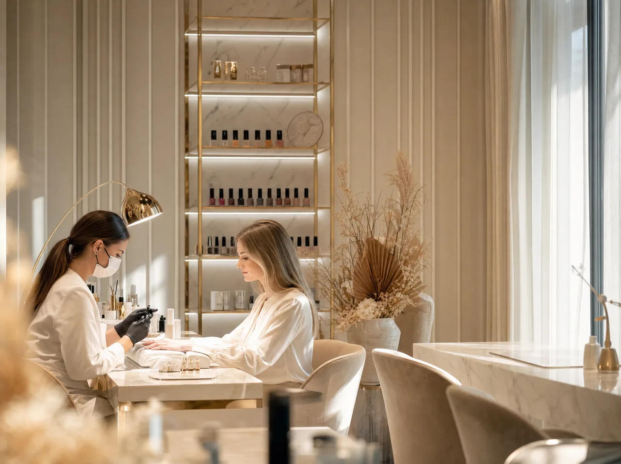 Spójnie urządzone wnętrze salonu beauty z rozpoznawalnymi elementami marki