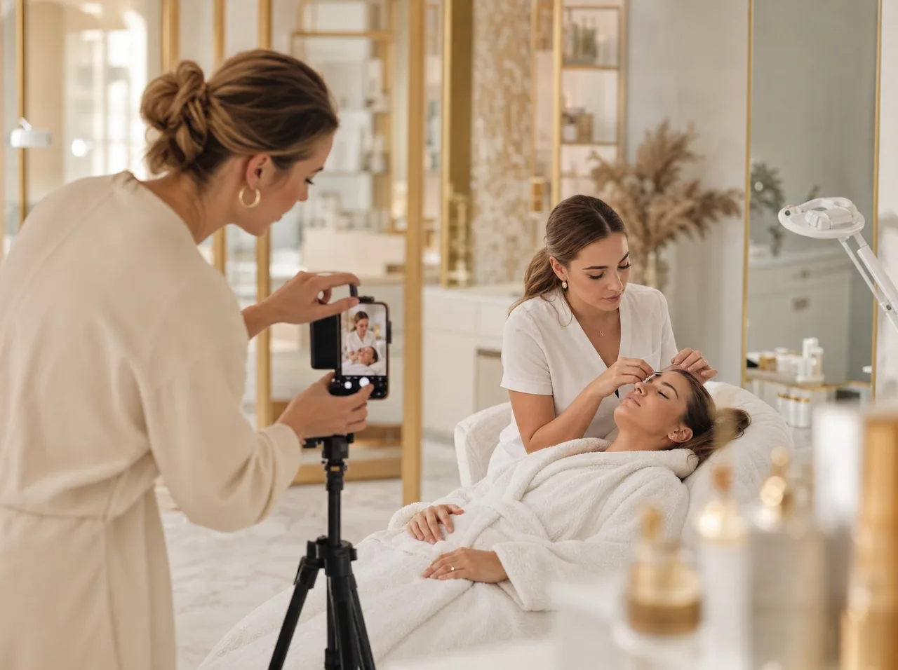 Lokalna influencerka nagrywa relację po zabiegu w salonie beauty
